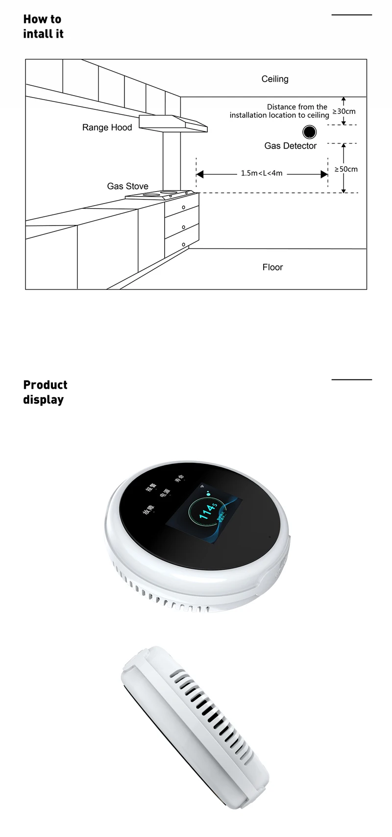 2.4G WiFi Gas Alarm Sensor Combustible Gas Detector Works With Tuya/Smart Life APP Information Push For Home Alarm System