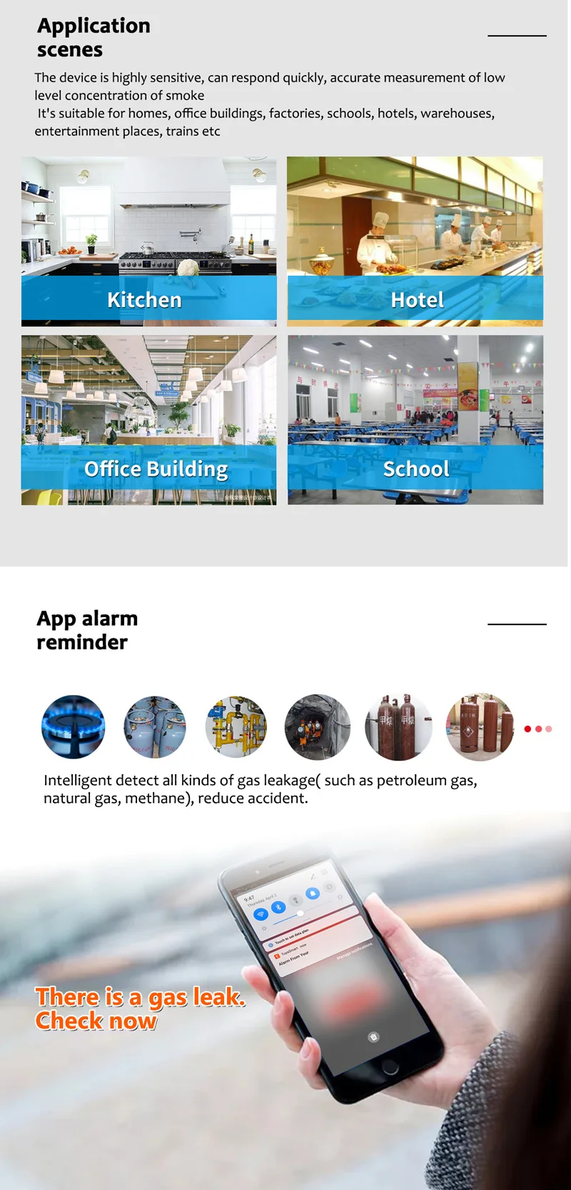2.4G WiFi Gas Alarm Sensor Combustible Gas Detector Works With Tuya/Smart Life APP Information Push For Home Alarm System