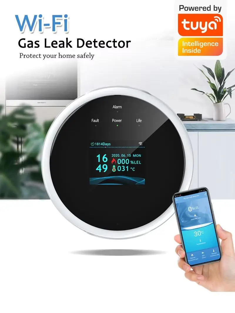 2.4G WiFi Gas Alarm Sensor Combustible Gas Detector Works With Tuya/Smart Life APP Information Push For Home Alarm System