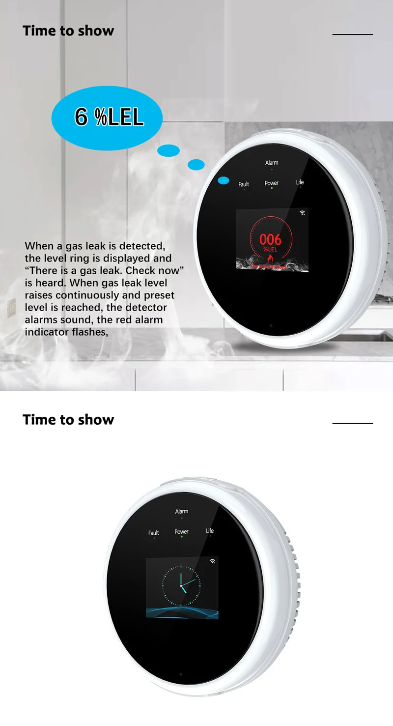 2.4G WiFi Gas Alarm Sensor Combustible Gas Detector Works With Tuya/Smart Life APP Information Push For Home Alarm System