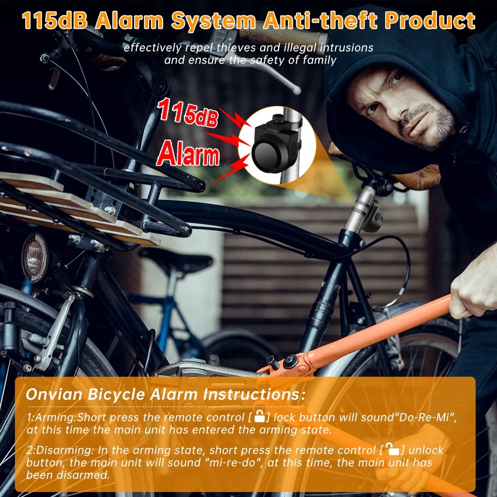 Hollarm Bicycle Vibration Alarm Wireless Motorcycle Alarm Anti-theft USB Rechargeable Remote Control Security System Waterproof