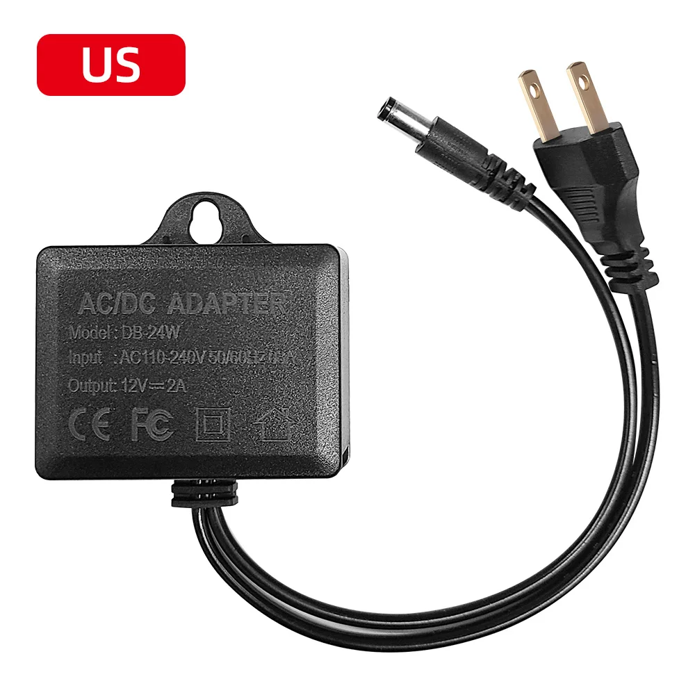AC/DC 12V 2A CCTV Camera Power Adapter Waterproof Outdoor Power Supply EU US Plug Adapter CCTV Camera Charger