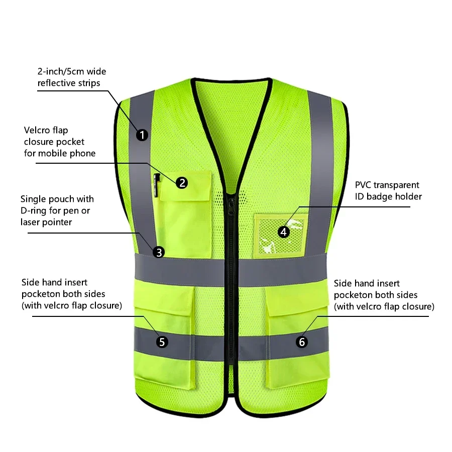 Adjustable Safety High Reflective Visibility Vest Reflective Security Vests Traffic Night Outdoor For Running Cycling Sports
