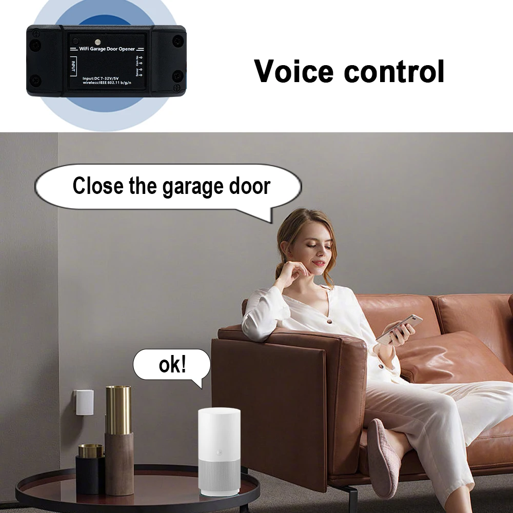 Tuya Wifi 433MHz Rolling Code Garage Door Opener AC DC 7-32V 85-250V Sliding Door Access Controller for Alexa Google Home
