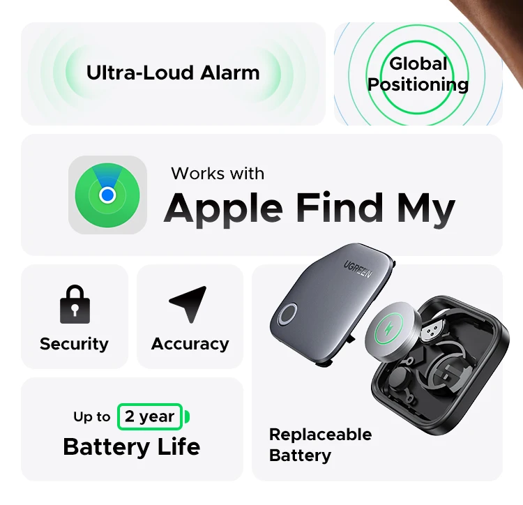 UGREEN Smart Bluetooth Tracker, Keys Finder Item Locator SmartTag Up to 2 Year Battery Phone Finder For Apple Find My (only IOS)