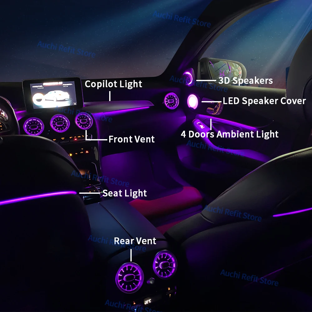 Ambient Light 3/12/64 Colours For Mercedes-Benz C/GLC Class Coupe W205 C43 C63 X253 LED Vents Speaker Decorative Light Retrofit