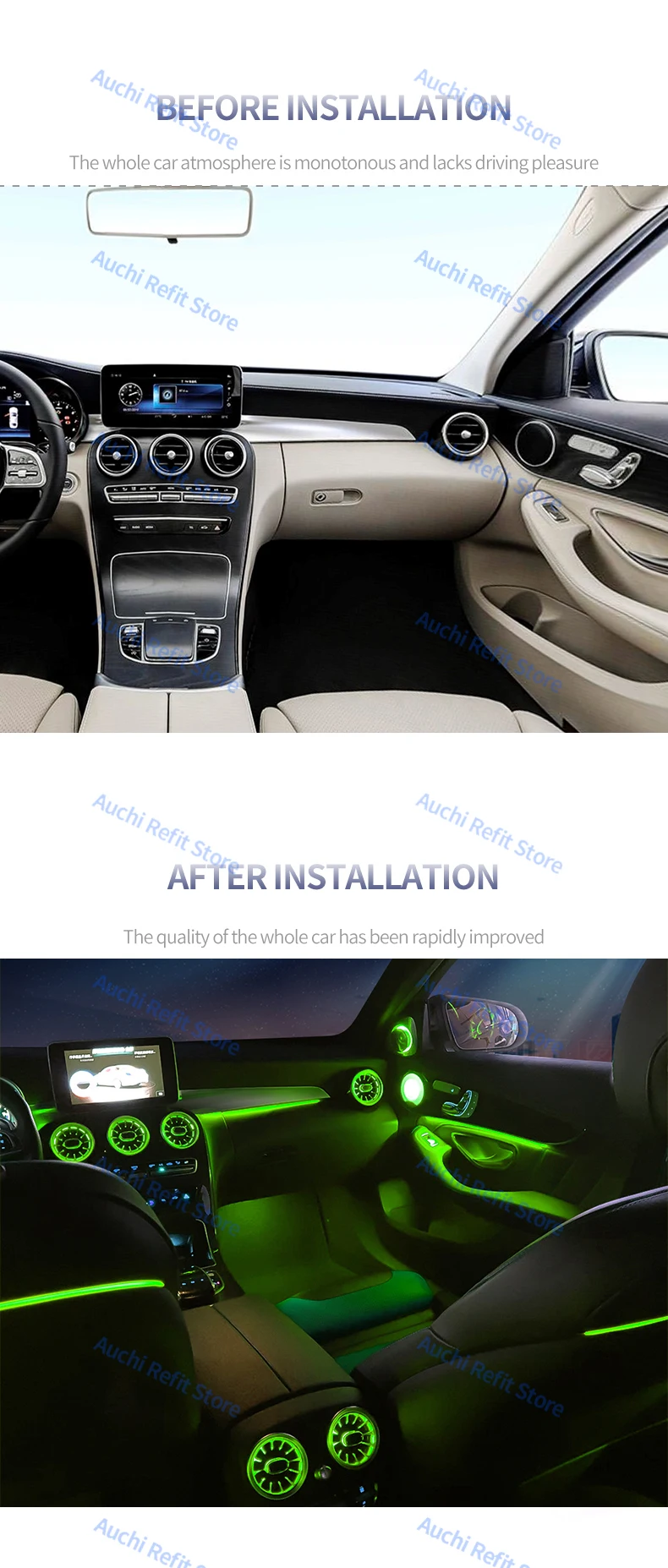 Ambient Light 3/12/64 Colours For Mercedes-Benz C/GLC Class Coupe W205 C43 C63 X253 LED Vents Speaker Decorative Light Retrofit