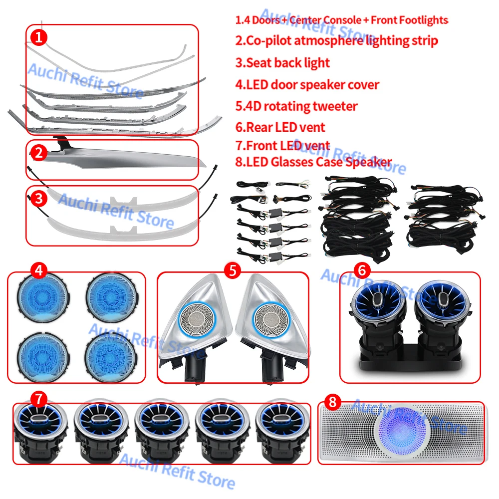Ambient Light 3/12/64 Colours For Mercedes-Benz C/GLC Class Coupe W205 C43 C63 X253 LED Vents Speaker Decorative Light Retrofit