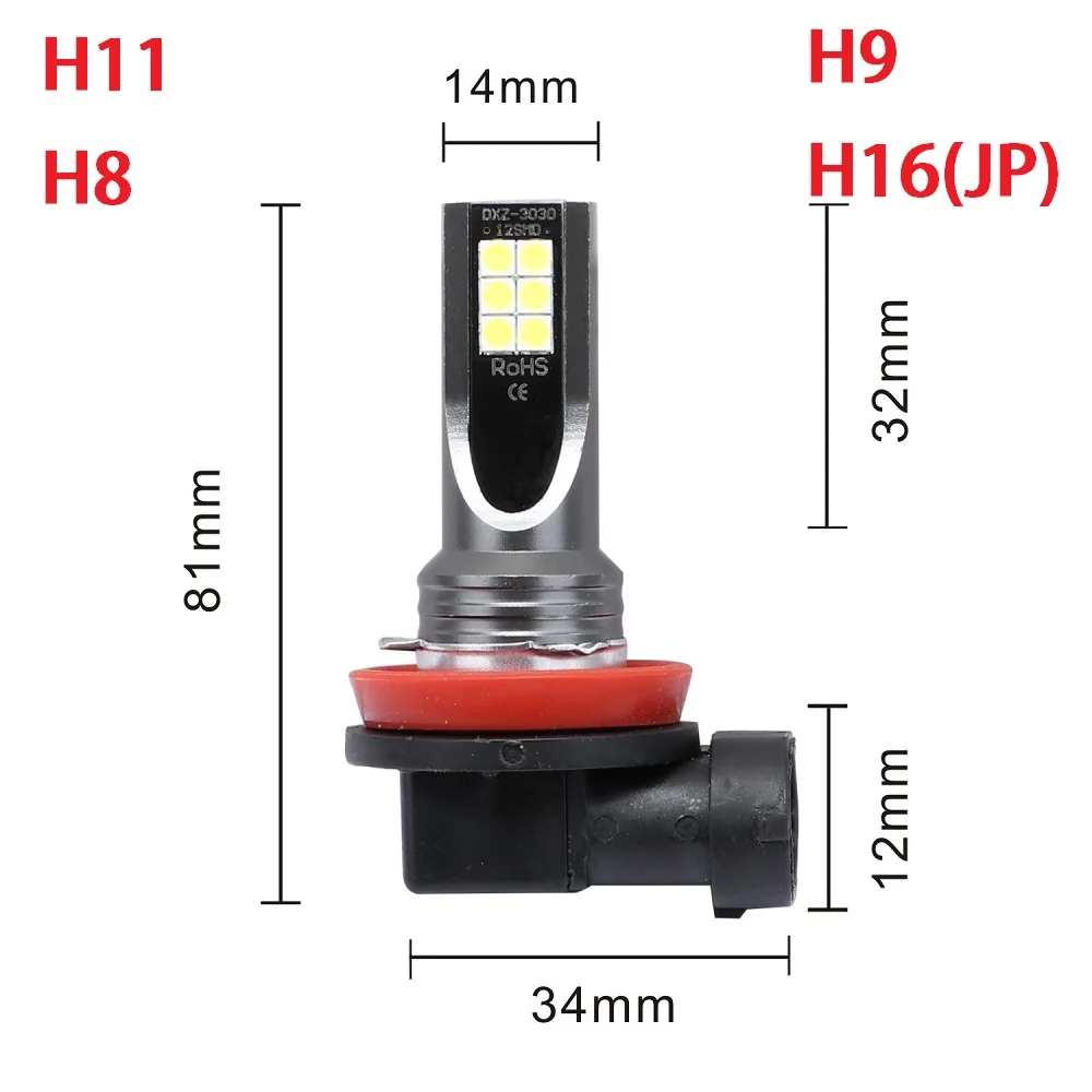 2Pcs H8 H11 HB4 9006 HB3 9005 Fog Lights Bulb 3030SMD 12000LM 6000K White Car Driving Running Lamp Auto Leds Light 12V 24V