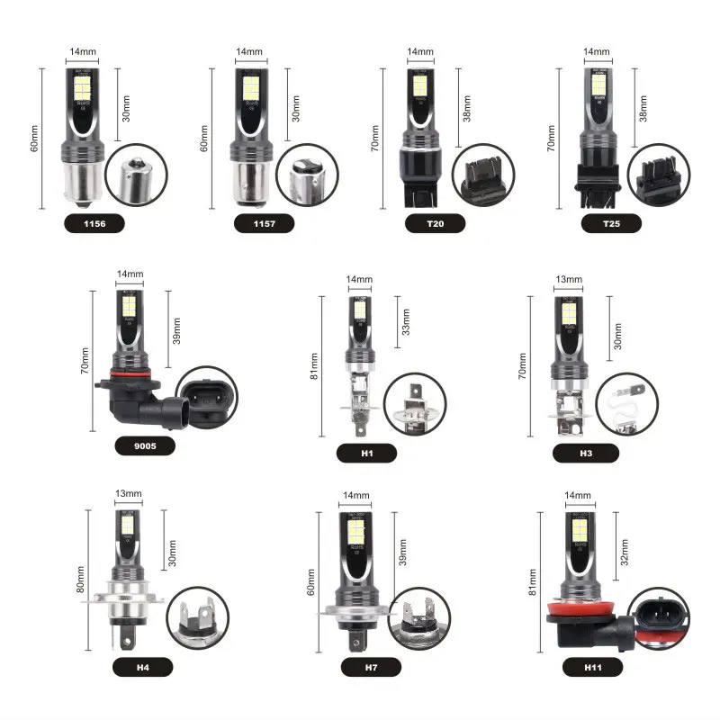 2Pcs H8 H11 HB4 9006 HB3 9005 Fog Lights Bulb 3030SMD 12000LM 6000K White Car Driving Running Lamp Auto Leds Light 12V 24V