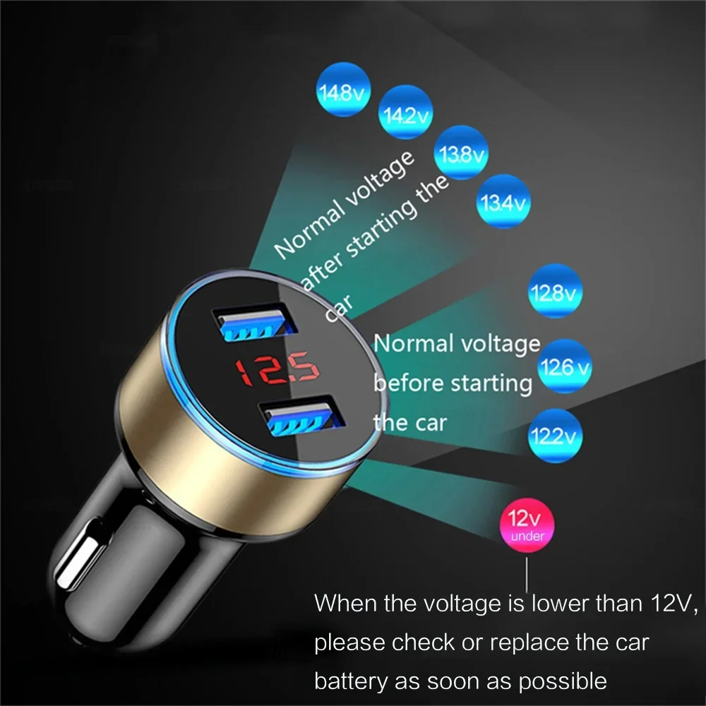 3.1A Dual USB Car Charger - 2 Port LCD Voltmeter, 12-24V Cigarette Lighter Socket, Universal Car Charger Adapter