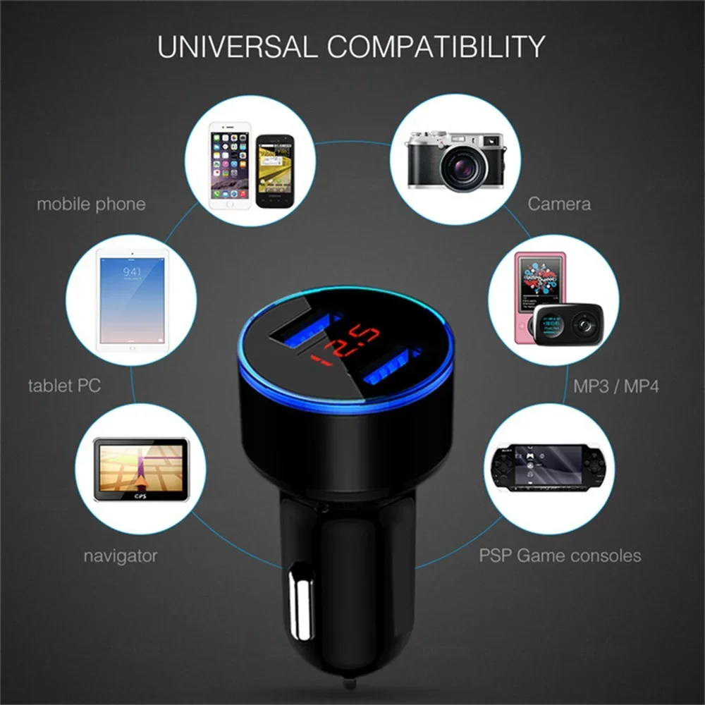 3.1A Dual USB Car Charger - 2 Port LCD Voltmeter, 12-24V Cigarette Lighter Socket, Universal Car Charger Adapter