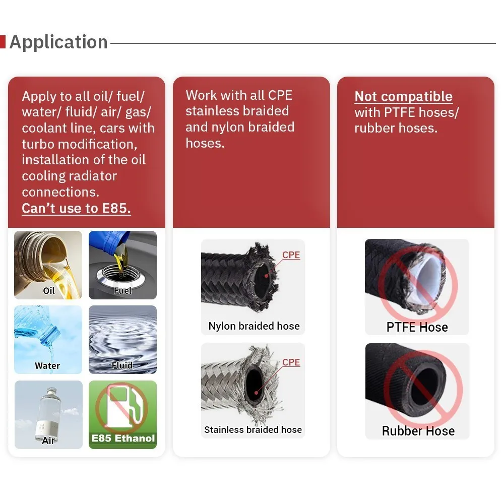 Universal AN4/AN6/AN8/AN10/AN12 Straight 0 45 90 Degree Oil Fuel Swivel Hose End Fitting Oil Hose End Adaptor Kit Black Red