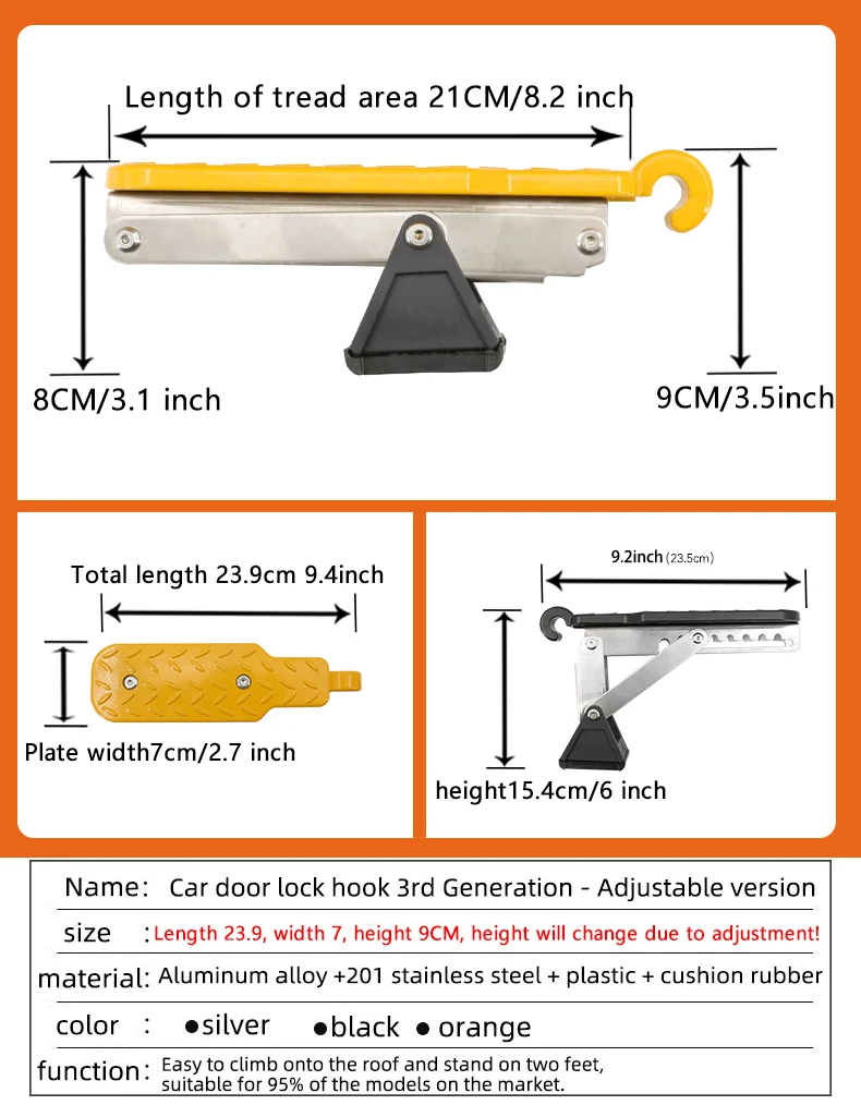 Car Door Step Foldable Universal Fit Door Hook Step StandPedal for Car Roof Access, Roof Rack Foot Step Rooftop Doorstep car suv