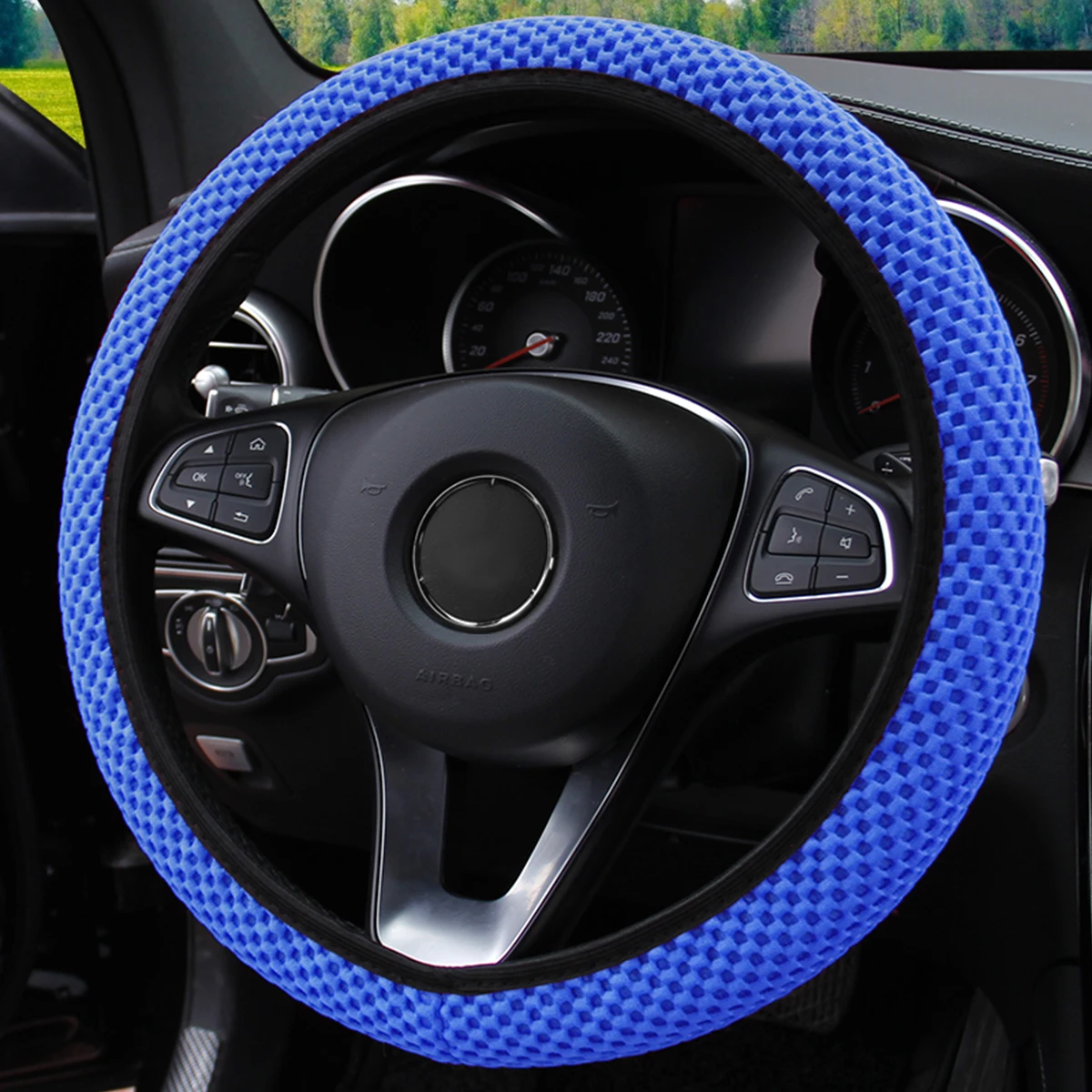 Summer Four Seasons Breathable Massage Comfortable Mesh Cloth Car Steering Wheel Cover Women's Car Accessories Black