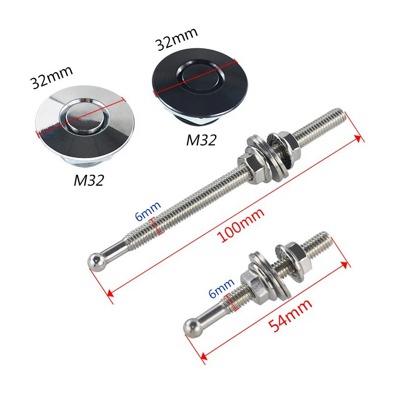 Universal 32mm/1.25" Push Button Billet Hood Pins Lock Clip Kit Engine Bonnets Lock Aluminum Car Quick Latch