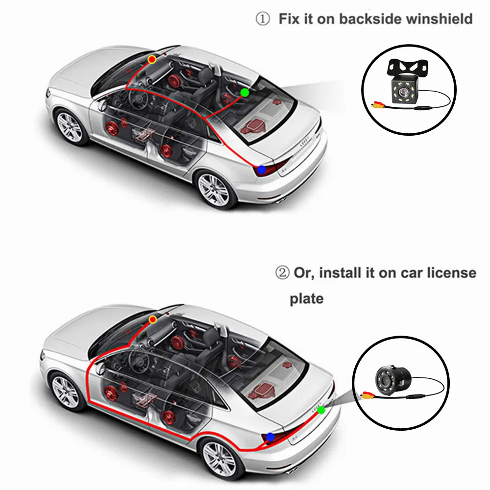 Car Mounted Camera Auto Backup Monitor 1080P Rear View HD Wide-Angle Night Vision Blind Spot Image Reverse CCD Waterproof Camera