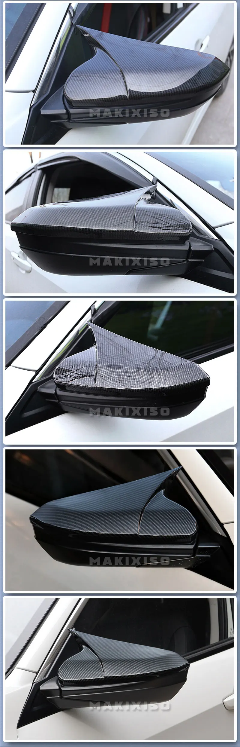 Horn Shape ABS Carbon Fiber Style Rear View Side Mirror Cover Rearview Caps For Honda For Civic 10th 2016 2017 2018 2019 2020