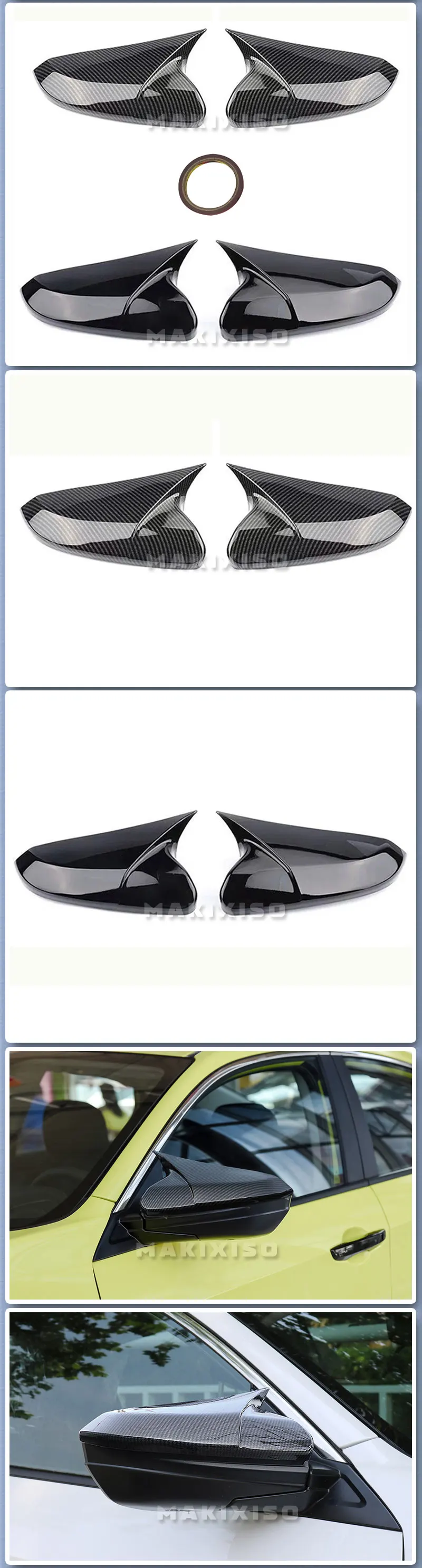 Horn Shape ABS Carbon Fiber Style Rear View Side Mirror Cover Rearview Caps For Honda For Civic 10th 2016 2017 2018 2019 2020