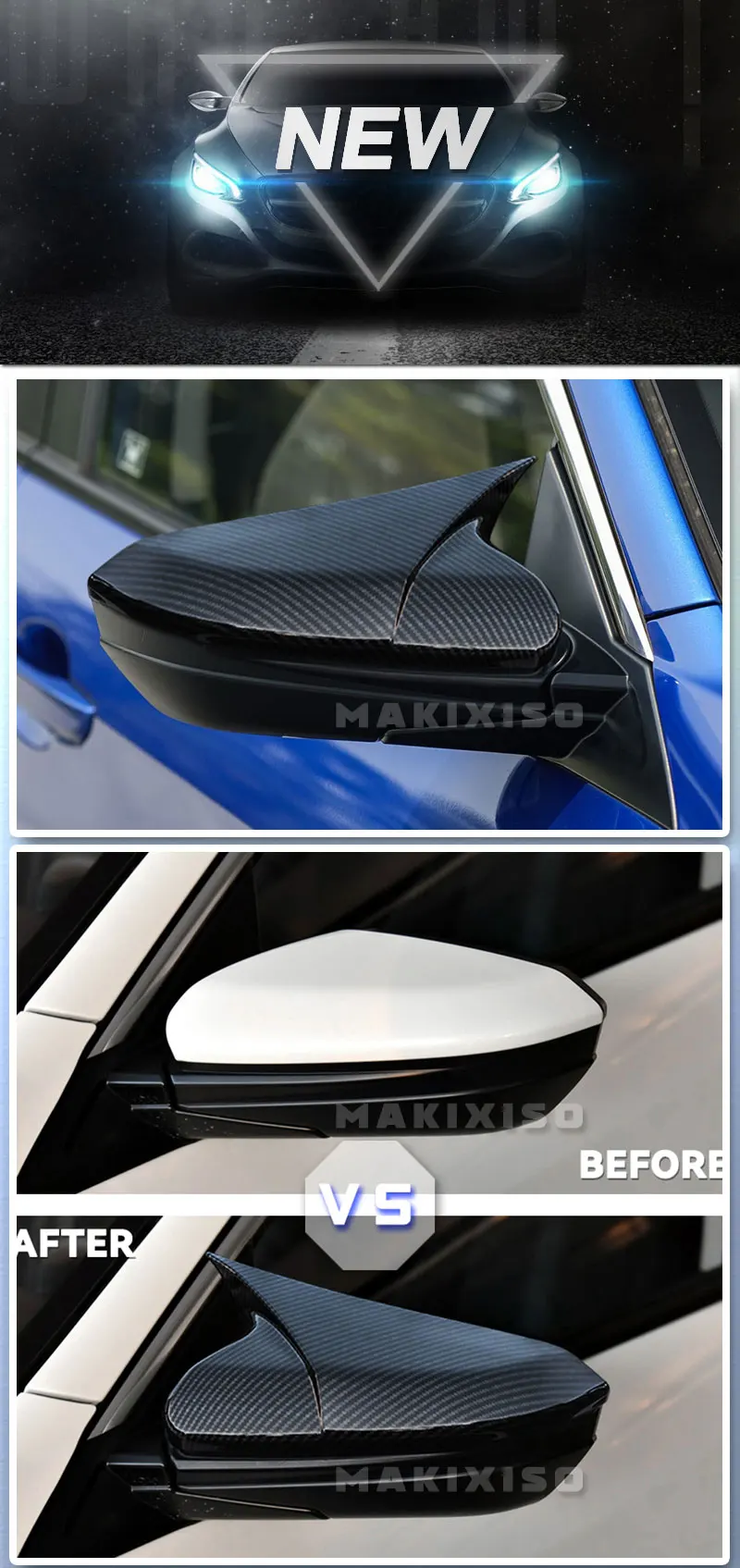 Horn Shape ABS Carbon Fiber Style Rear View Side Mirror Cover Rearview Caps For Honda For Civic 10th 2016 2017 2018 2019 2020