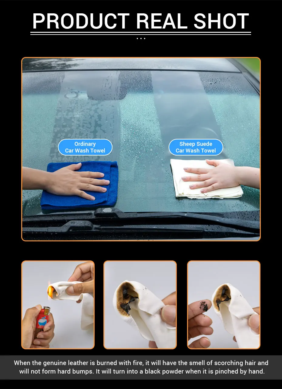 Natural Chamois Car Care Cleaning Cloth Genuine Sheepskin Wash Rag Suede Ultra Absorbent Quick Dry Towels for Car Wash Accessori