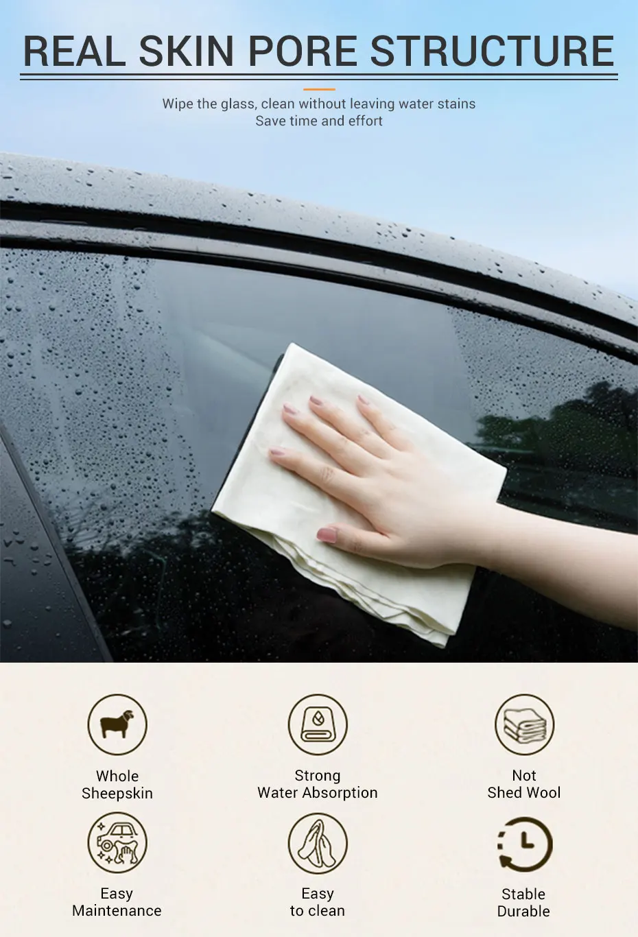 Natural Chamois Car Care Cleaning Cloth Genuine Sheepskin Wash Rag Suede Ultra Absorbent Quick Dry Towels for Car Wash Accessori