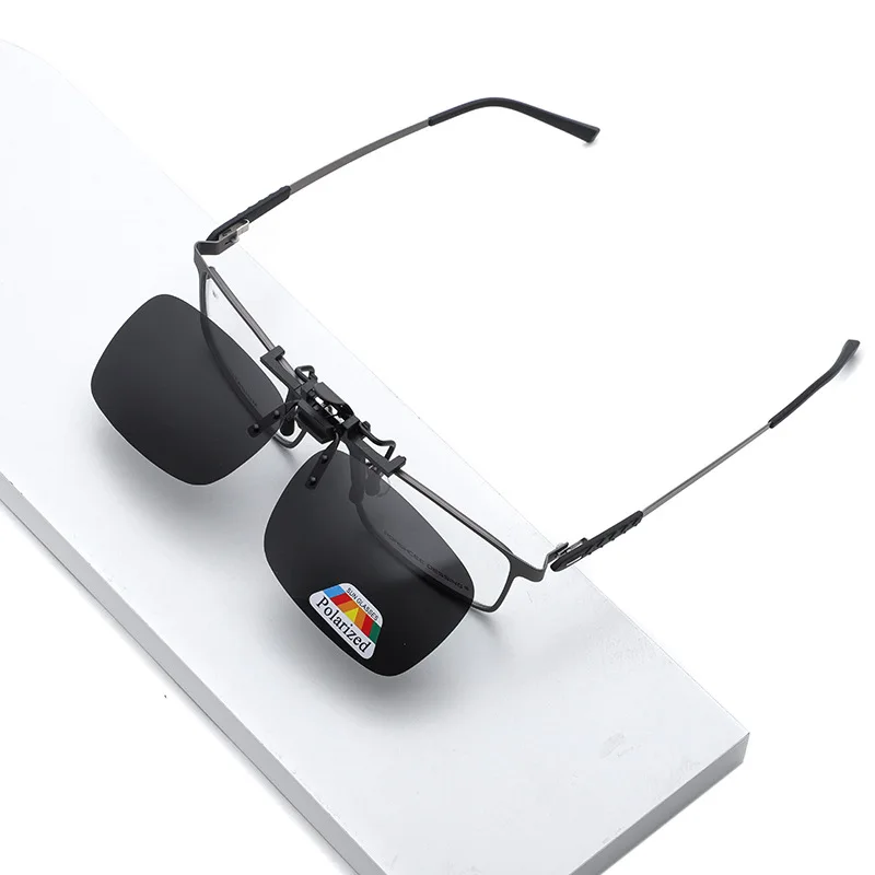 Unisex Grey Lenses Polarized Sunglasses Clip on Flip Up Men Women UV 380 Driving Fishing Night Vision Glasses Clips Anti Glare