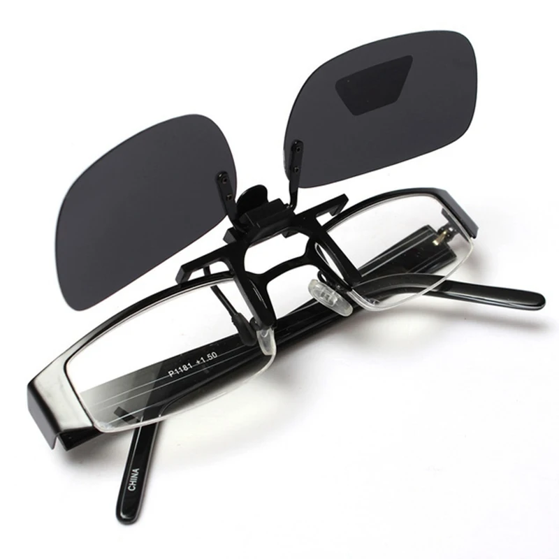 Unisex Grey Lenses Polarized Sunglasses Clip on Flip Up Men Women UV 380 Driving Fishing Night Vision Glasses Clips Anti Glare