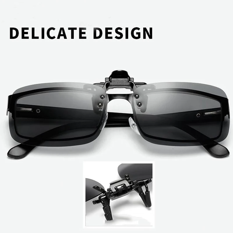 Unisex Grey Lenses Polarized Sunglasses Clip on Flip Up Men Women UV 380 Driving Fishing Night Vision Glasses Clips Anti Glare