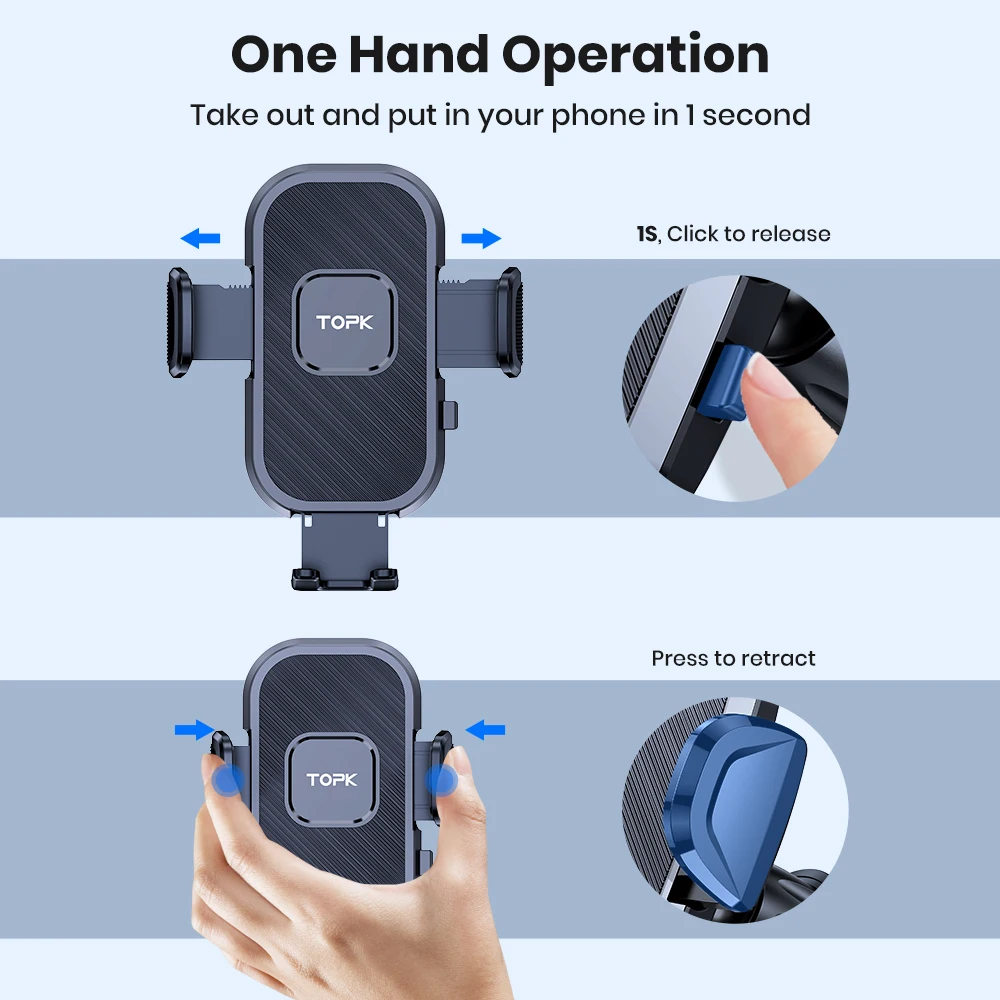 TOPK Metal Hook Car Phone Holder Air Vent Mount Stand for All Smartphones Upgraded Automobile Cell Phone Holder