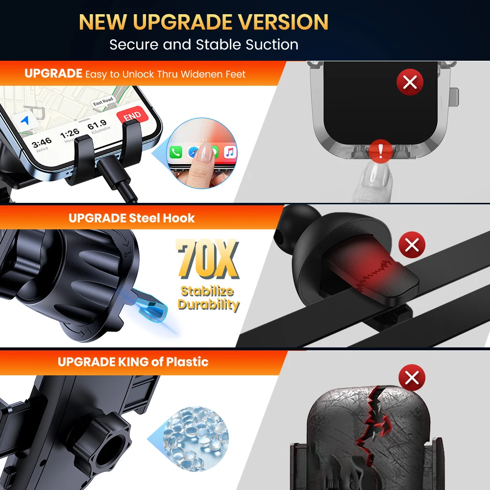 TOPK Metal Hook Car Phone Holder Air Vent Mount Stand for All Smartphones Upgraded Automobile Cell Phone Holder