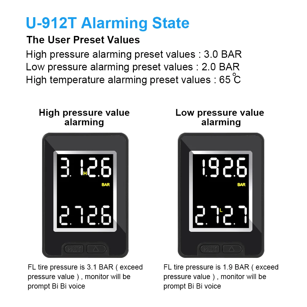 LEEPEE Car TPMS Tire Pressure Monitor System for Toyota Temperature Real-time Monitoring 4Pcs External Internal Sensor Save Fuel