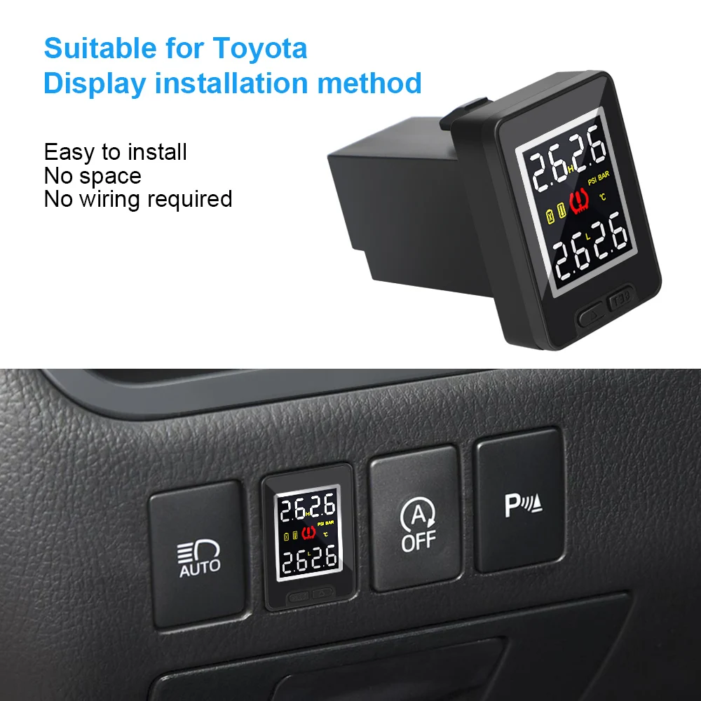 LEEPEE Car TPMS Tire Pressure Monitor System for Toyota Temperature Real-time Monitoring 4Pcs External Internal Sensor Save Fuel