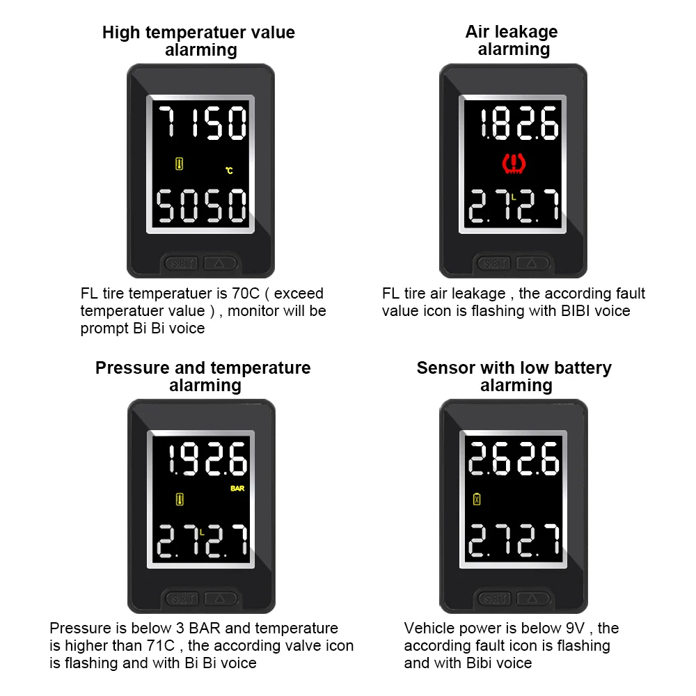 LEEPEE Car TPMS Tire Pressure Monitor System for Toyota Temperature Real-time Monitoring 4Pcs External Internal Sensor Save Fuel