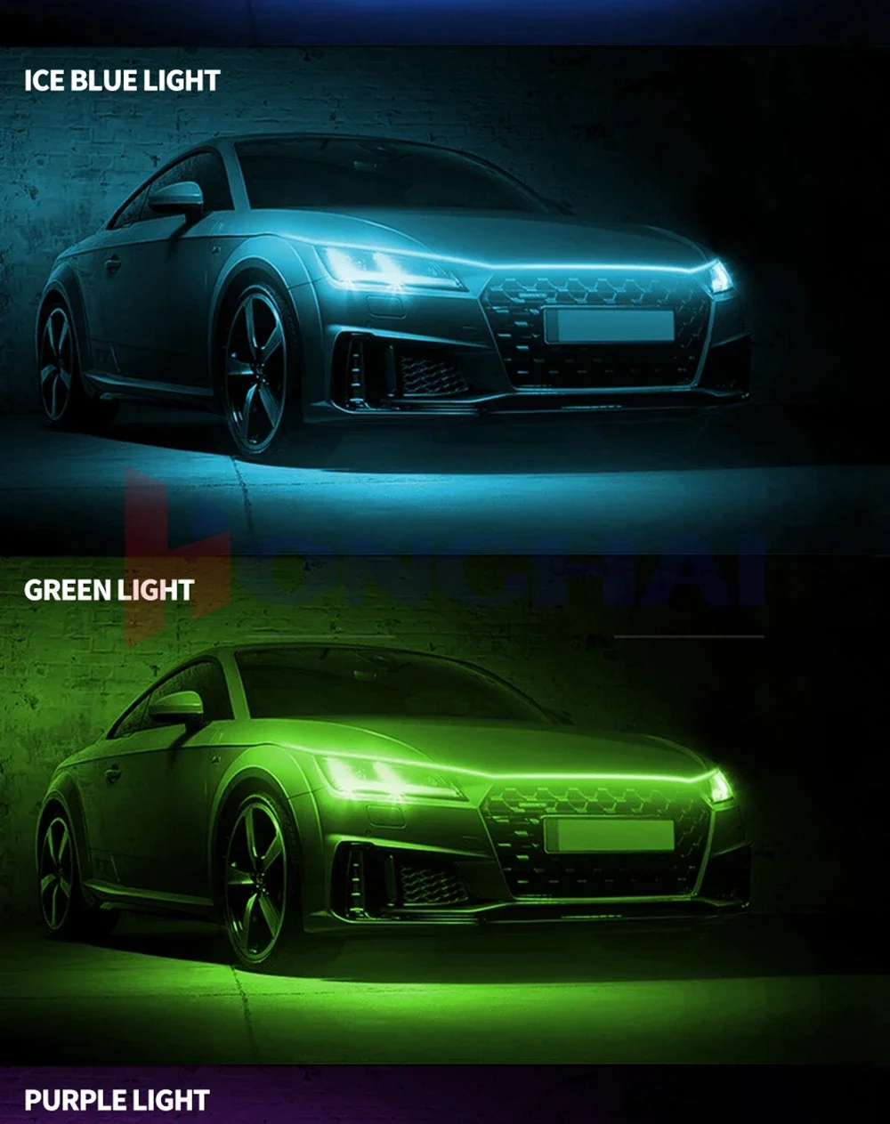 Scan Starting Led Car Hood Light Strip Decorative Lamp Flexible DRL Daytime Running Lights Auto Headlight Strips Car Assecories