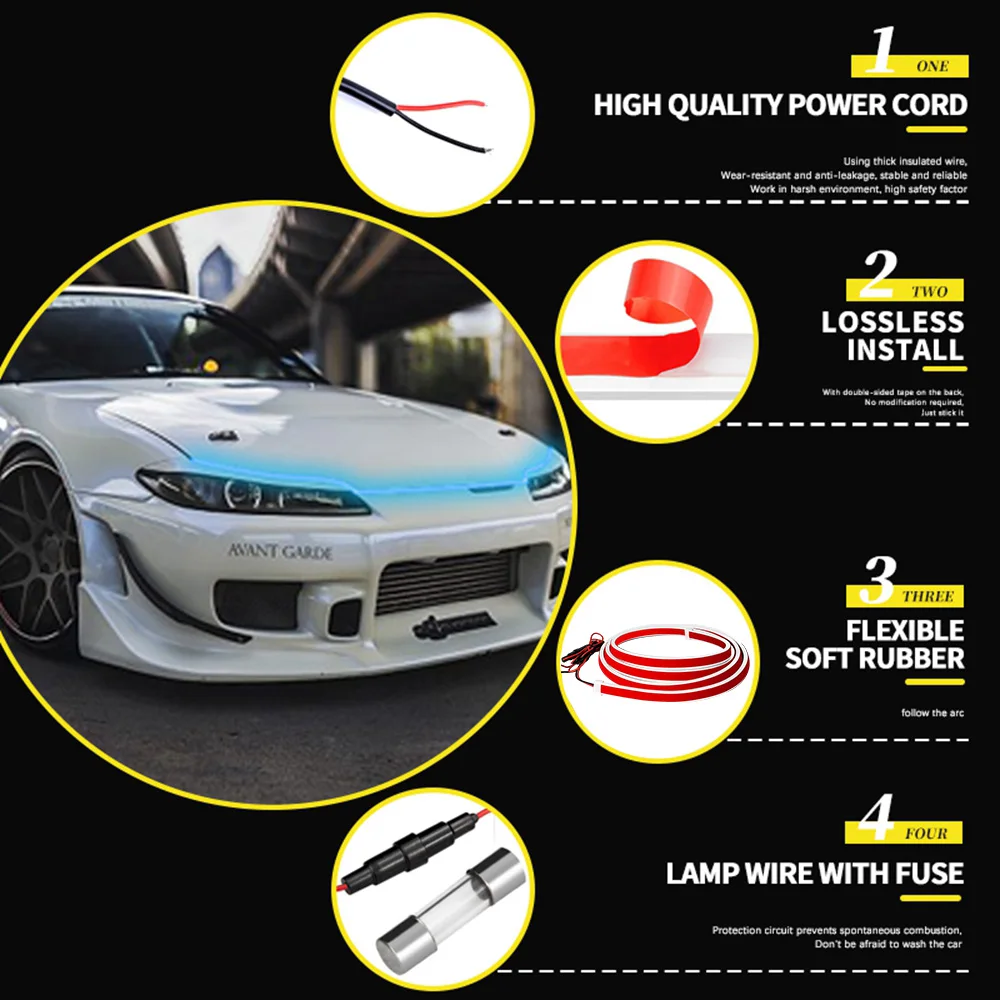 Scan Starting Led Car Hood Light Strip Decorative Lamp Flexible DRL Daytime Running Lights Auto Headlight Strips Car Assecories
