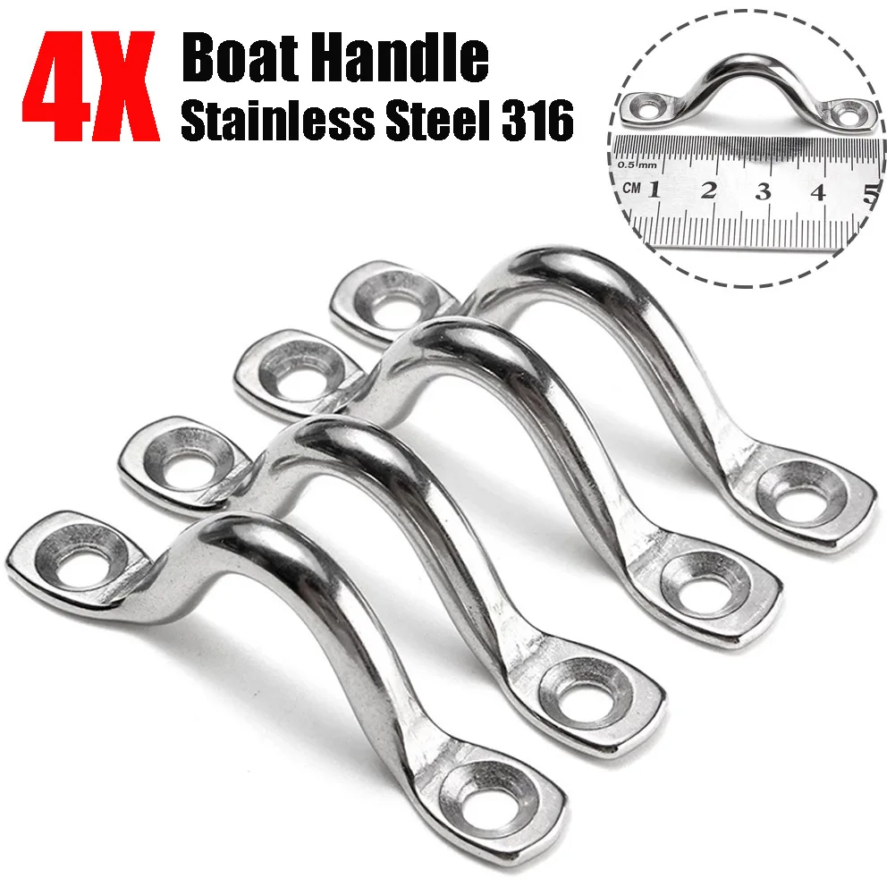 4pcs Handle 5mm Stainless Steel Wire Eye Strap Boat Marine Tie Down Fender Hook Canopy Engines Accessories 316 Stainless Steel
