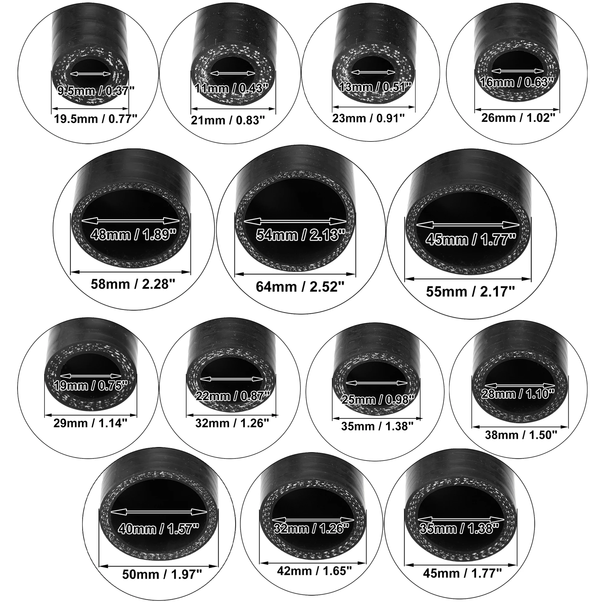 UXCELL 90 Degree 9.5/11/13/16/19/22/25/28/32/35/40/45/48/54MM Elbow Silicone Hose Coupler Intercooler Tube 150*150MM Black