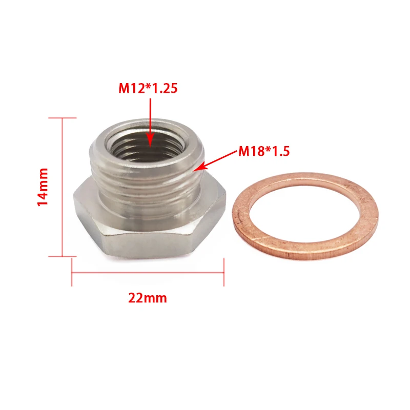 Exhaust O2 Oxygen Sensor Spacer Reducer Adapter M18 X 1.5mm to M12 X 1.25mm