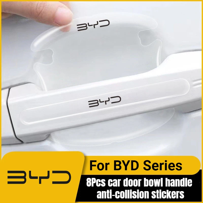 8pcs Car Door Bowl Handle Anti-collision Stickers for BYD Atto 3 EV Yuan Plus Song Plus Dmi Dolphin Seal Tang Han Qin F3 E6 Act
