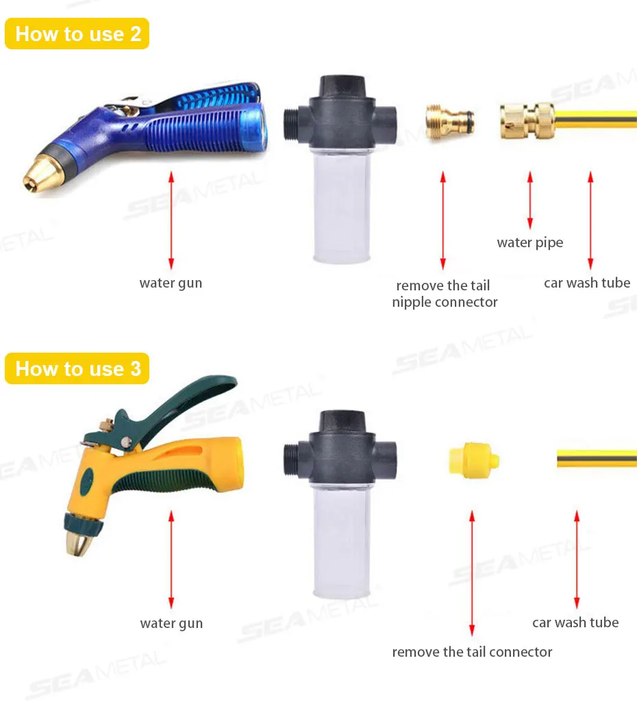 SEAMETAL Car Washer Foam Generator Washing Snow Foam Spray Bottle Lance Sprinkler High Pressure Water Gun Hose Nozzle Clean Tool