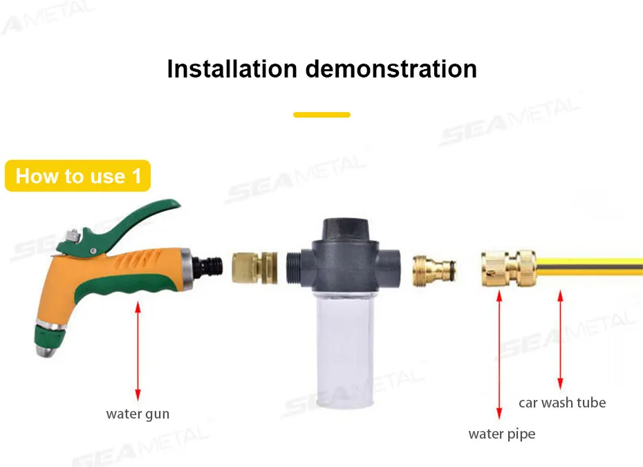 SEAMETAL Car Washer Foam Generator Washing Snow Foam Spray Bottle Lance Sprinkler High Pressure Water Gun Hose Nozzle Clean Tool