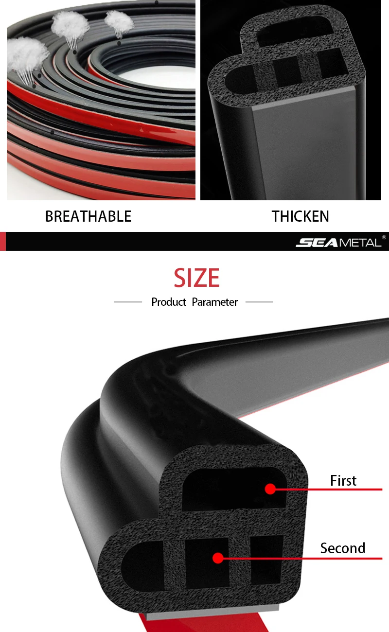 SEAMETAL Car Door Seal Strip Rubber Double Layer Sealing Protector Soundproof Waterproof Weather Strips for Car Door Hood Trunk