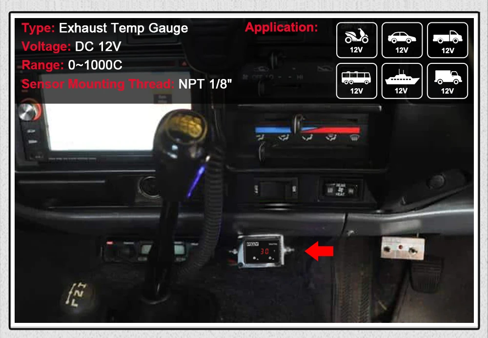 Car Exhaust Temp Gauge Exhaust Gas Meter Digital With Sensor EXT Temperature Meter Turbo for 4WD Hilux Patrol EGT WX-TAG06-QY