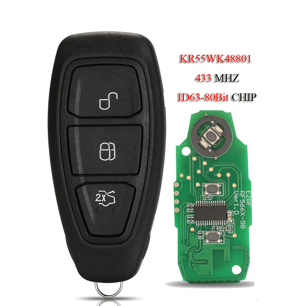 jingyuqin 433/434Mhz 4D63 80Bit Chip KR55WK48801 For Ford Focus C-Max Mondeo Kuga Fiesta B-Max Smart Remote Key Keyless