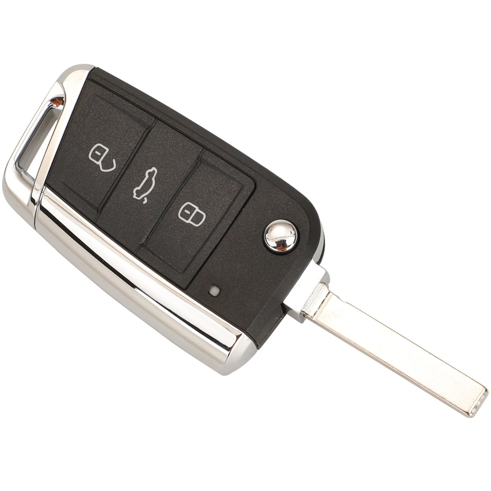 Jingyuqin Remote Car Key Case Shell For Volkswagen VW Golf 7 Beetle Jetta Bora Passat Polo Tiguan 3 Button Chrome HU66 HU162T