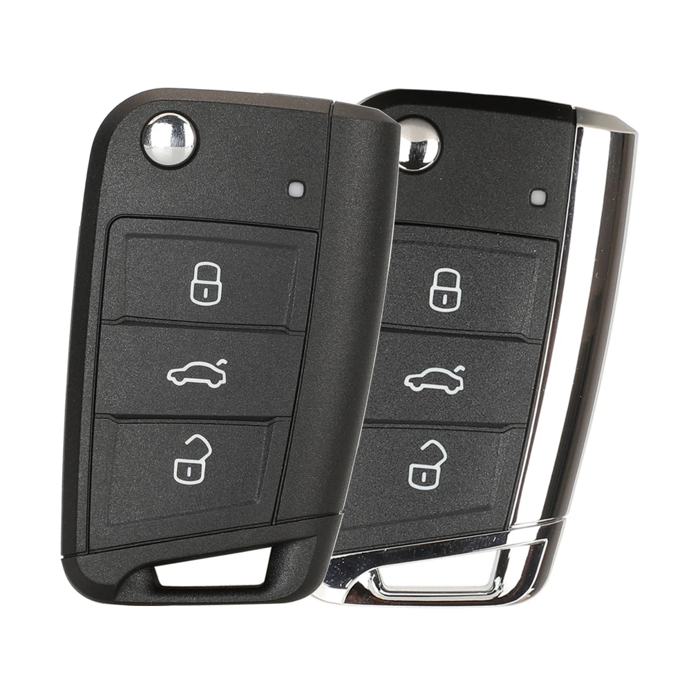 Jingyuqin Remote Car Key Case Shell For Volkswagen VW Golf 7 Beetle Jetta Bora Passat Polo Tiguan 3 Button Chrome HU66 HU162T
