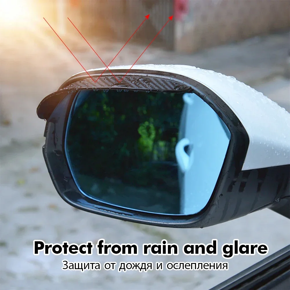 Car Rearview Mirror Rain Eyebrow Carbon Fiber Sun Visor Shade Protector Clear Vision Rain Auto Mirror Organizer Accessories