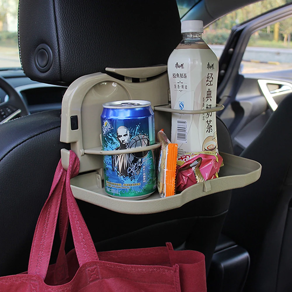 Foldable Car Back Seat Table Auto Drink Food Cup Mini Tray Holder Stand Desk Trash Bin Storage Case Interior Vehicle Accessories