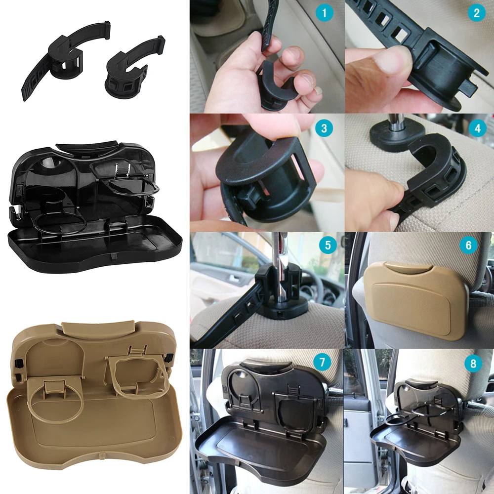 Foldable Car Back Seat Table Auto Drink Food Cup Mini Tray Holder Stand Desk Trash Bin Storage Case Interior Vehicle Accessories